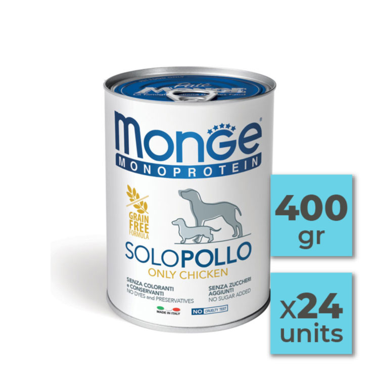 Pack Latas de monoproteico de pollo para perro - 400gr (24u)