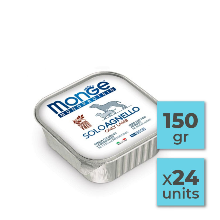 Pack Latas de paté monoproteico de cordero para perro - 150gr (24u)