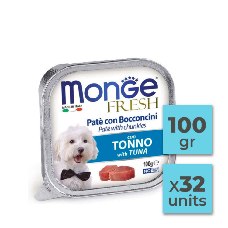 Pack Latas de paté para perro con trozos de atún - 100gr (32u)