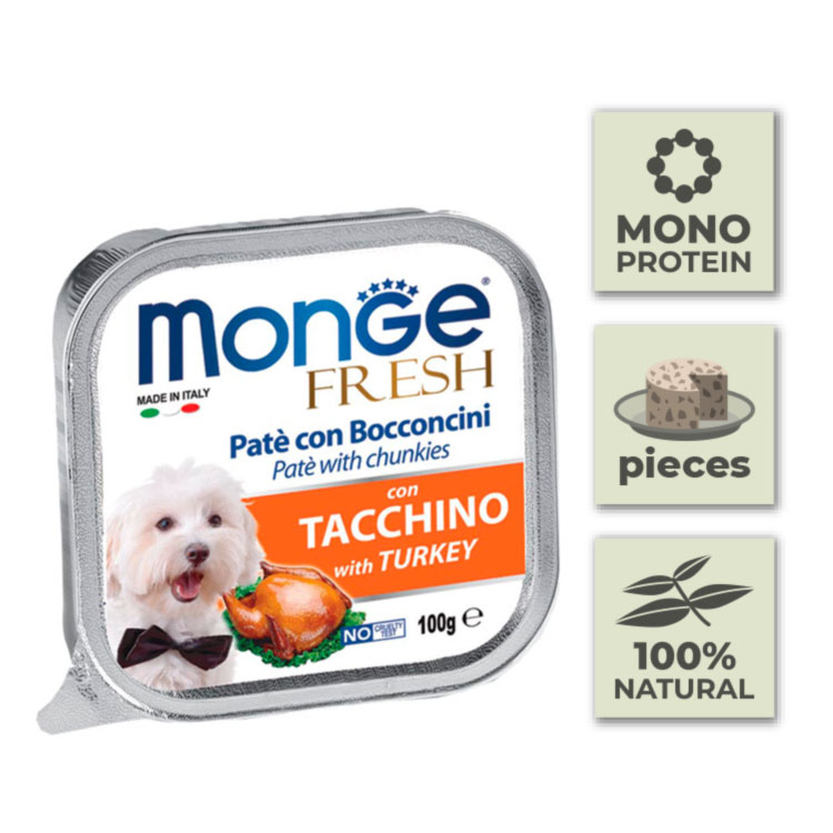 Pack Latas de paté para perro con trozos de pavo - 100gr (32u)