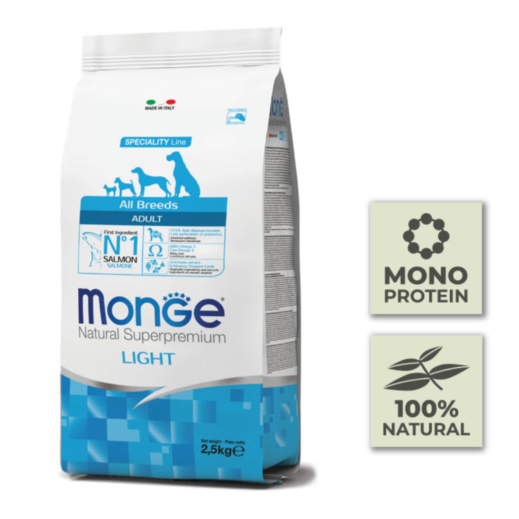 Pienso light para perros adultos con salmón y arroz - 2,5Kg