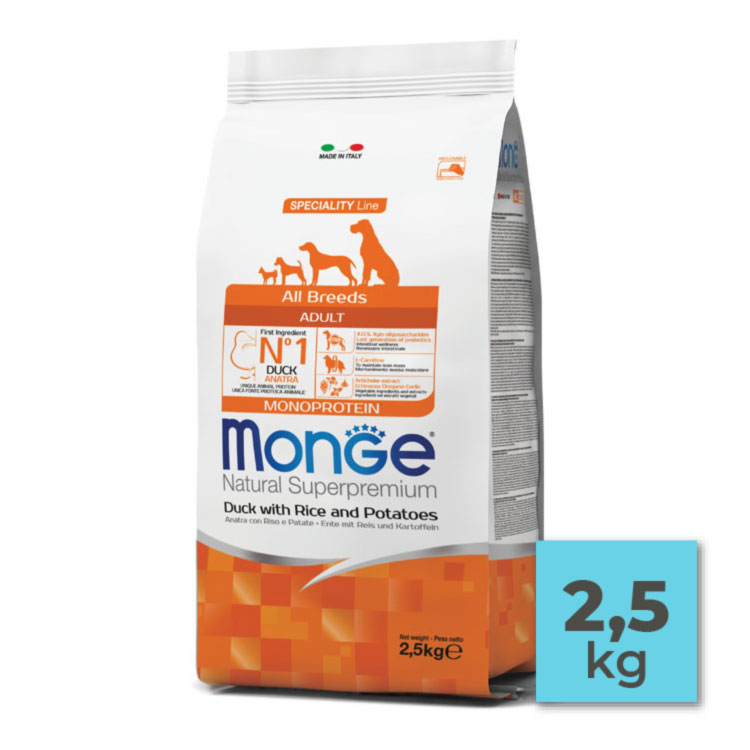 Pienso para perros adultos con pato, arroz y patatas - 2,5Kg