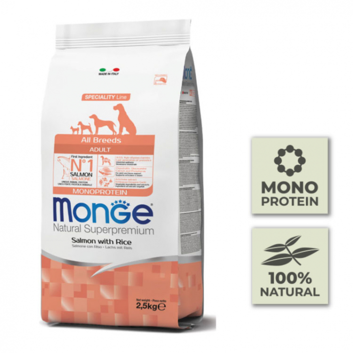 Pienso para perros adultos con salmón y arroz - 2,5Kg