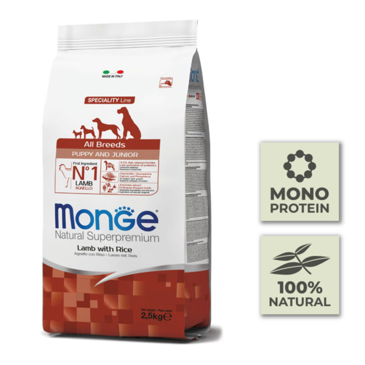 Pienso para perros cachorros con cordero y arroz - 2,5Kg