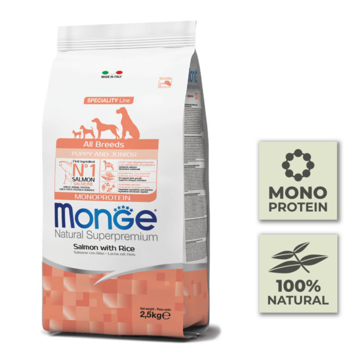 Pienso para perros cachorros con salmón y arroz - 2,5Kg