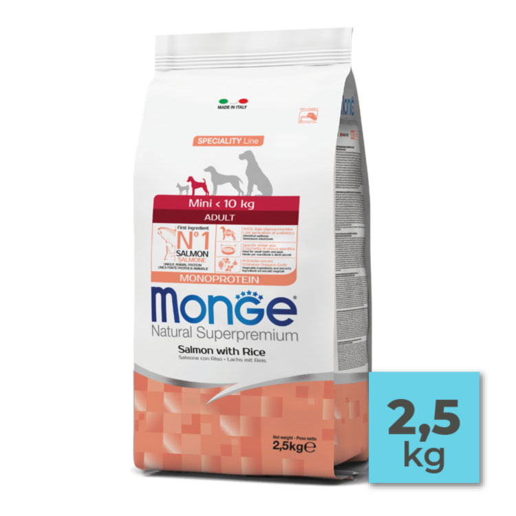 Pienso para perros mini adultos con salmón y arroz - 2,5Kg