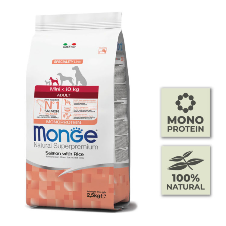 Pienso para perros mini adultos con salmón y arroz - 2,5Kg