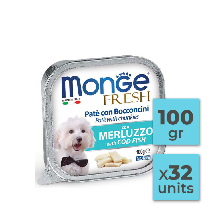 Pack Latas de paté para perro con trozos de bacalao - 100gr (32u)