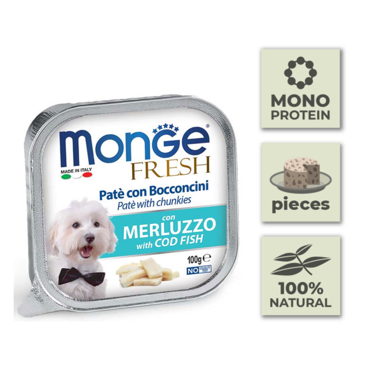 Pack Latas de paté para perro con trozos de bacalao - 100gr (32u)