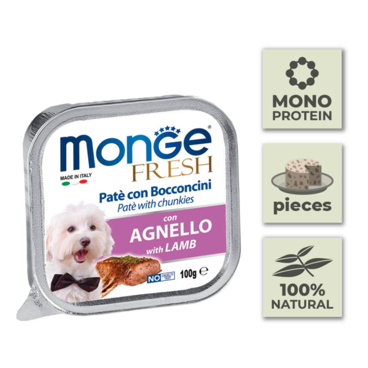 Pack Latas de paté para perro con trozos de cordero - 100gr (32u)