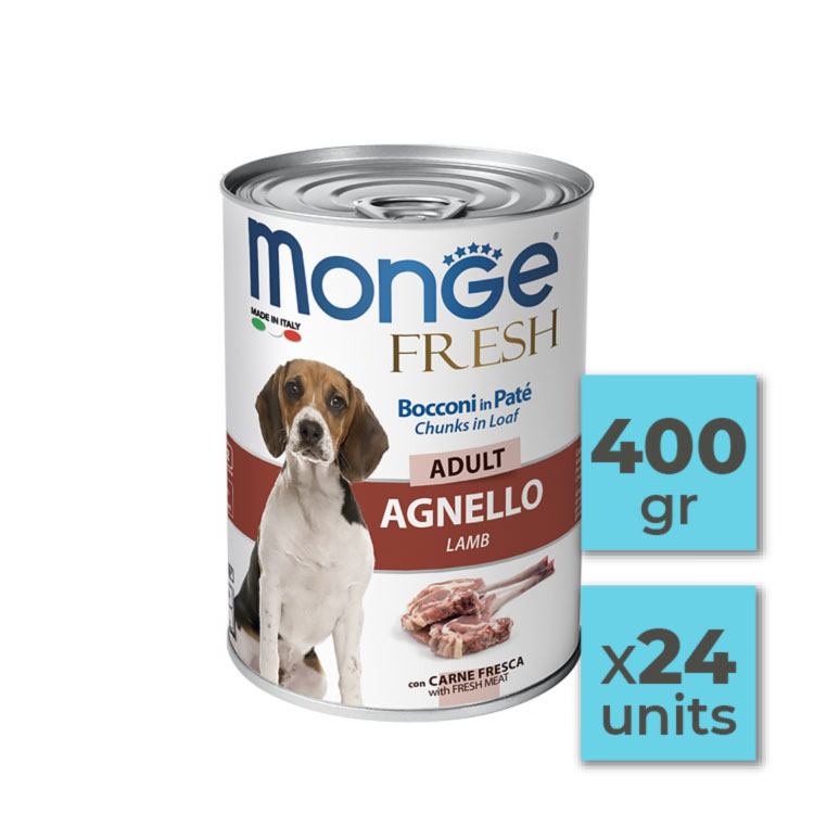 Pack Latas de paté para perro con trozos de cordero - 400gr (24u)