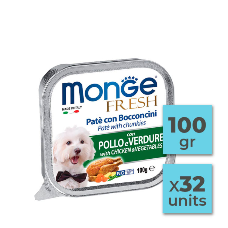 Pack Latas de paté para perro con trozos de pollo con verduras - 100gr (32u)