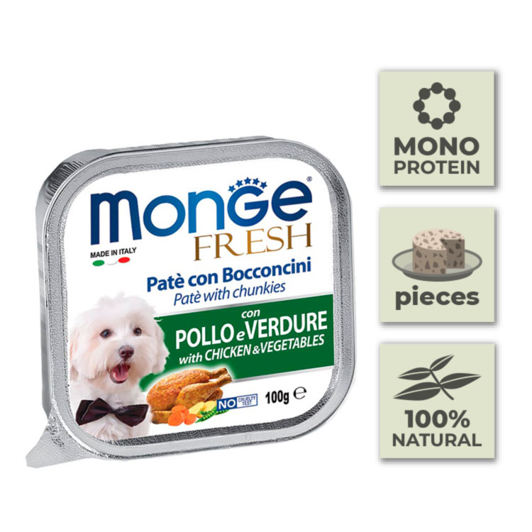 Pack Latas de paté para perro con trozos de pollo con verduras - 100gr (32u)