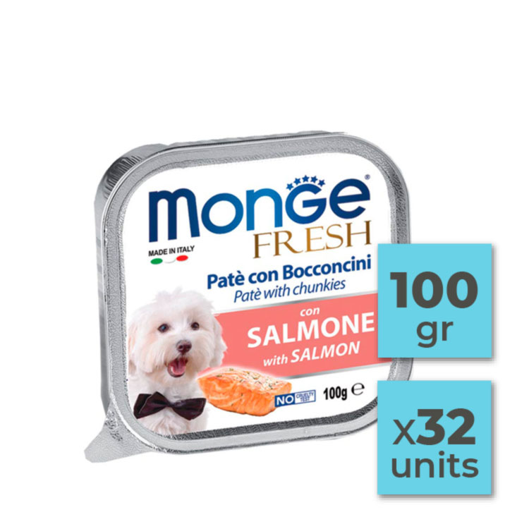 Pack Latas de paté para perro con trozos de salmón - 100gr (32u)