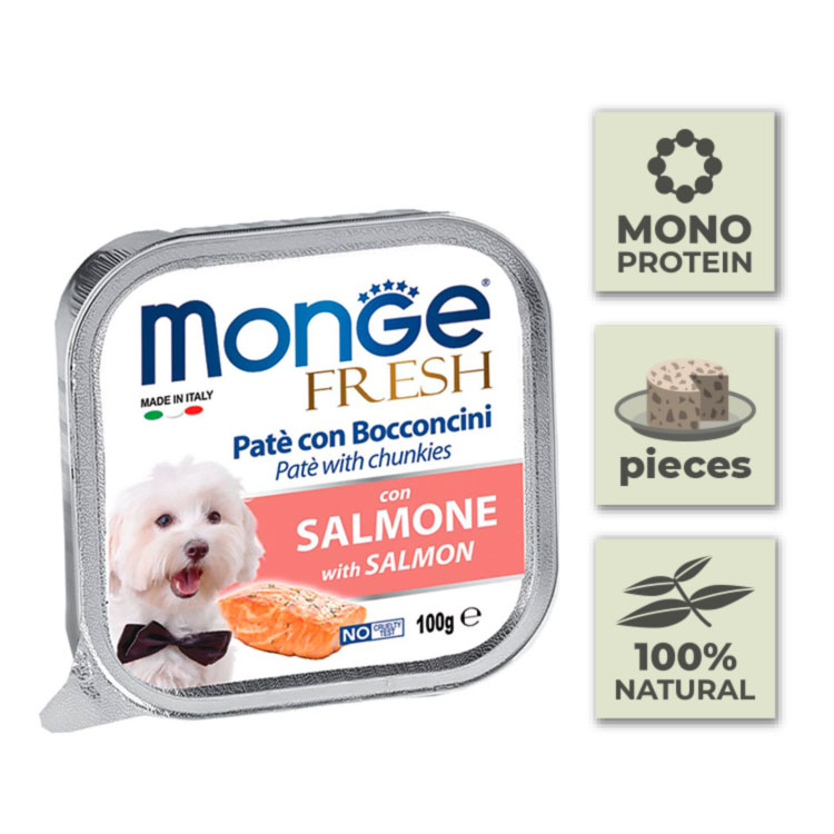 Pack Latas de paté para perro con trozos de salmón - 100gr (32u)