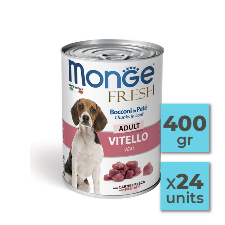 Pack Latas de paté para perro con trozos de ternera - 400gr (24u)