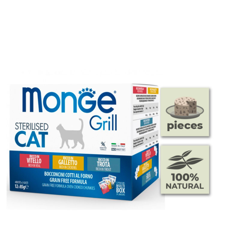 Pack comida para gato multi pouches de gallo, trucha y ternera 85gr (12u)