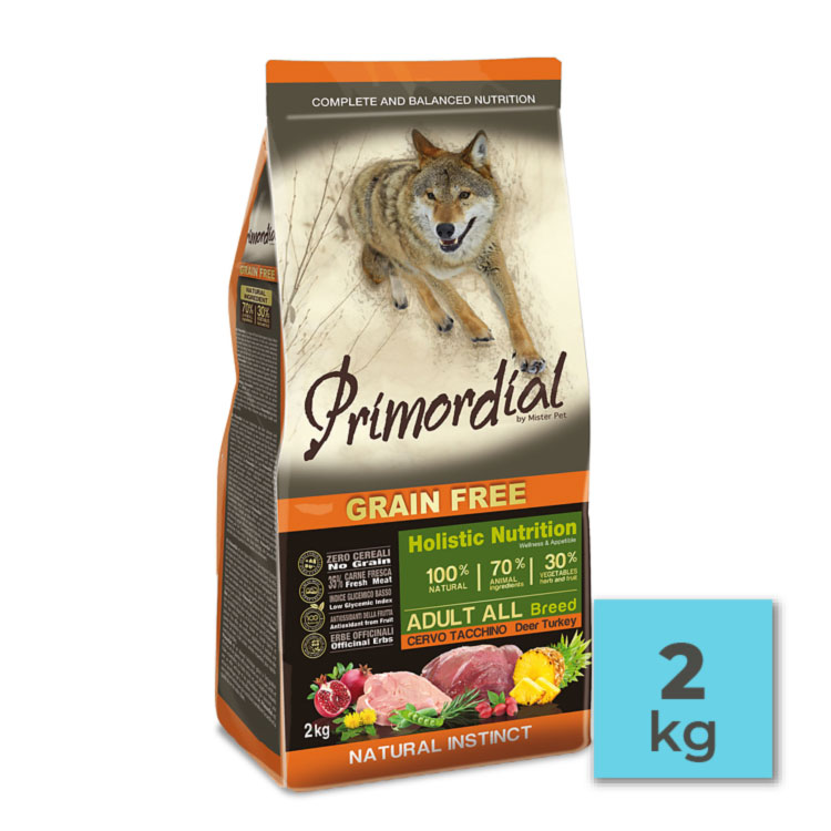 Pienso sin cereales para perros adultos con ciervo y pavo – 2Kg