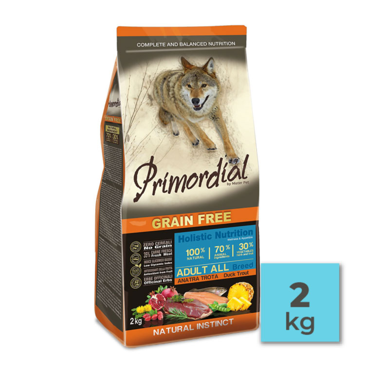 Pienso sin cereales para perros adultos con trucha y pato – 2Kg