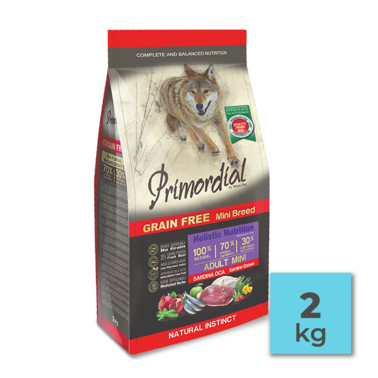 Pienso sin cereales para perros adultos mini con sardina y oca – 2Kg