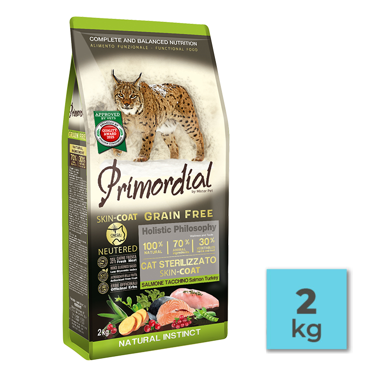 Pienso sin cereales para gatos esterilizado Skin&Coat salmón y pavo